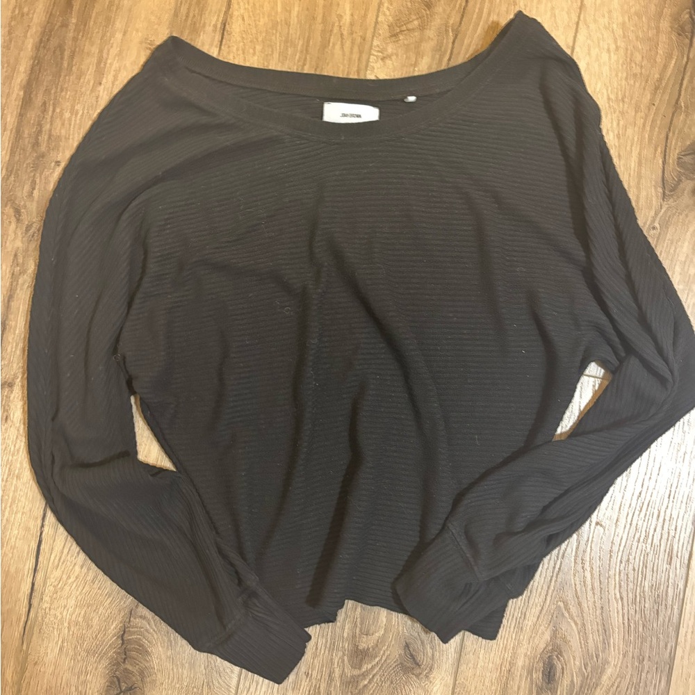 Joah brown ribbed off the shoulder top